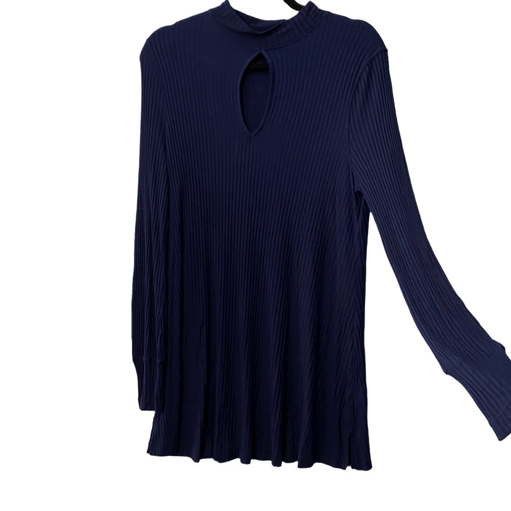 Free People Navy Ribbed Keyhole Dress Medium Long Sleeve